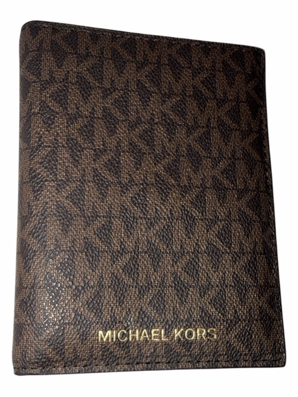 Michael Kors Brown Monogram Card & Passport Cover with Gold Logo